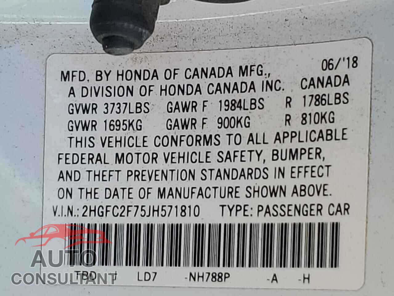 HONDA CIVIC 2018 - 2HGFC2F75JH571810