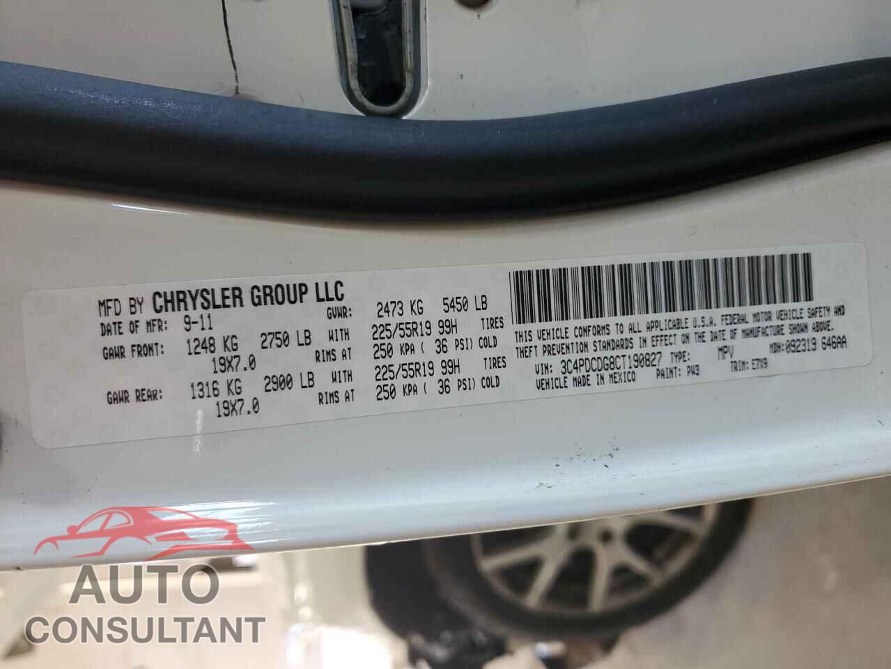 DODGE JOURNEY 2012 - 3C4PDCDG8CT190827