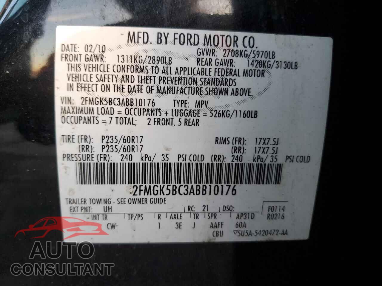 FORD FLEX 2010 - 2FMGK5BC3ABB10176