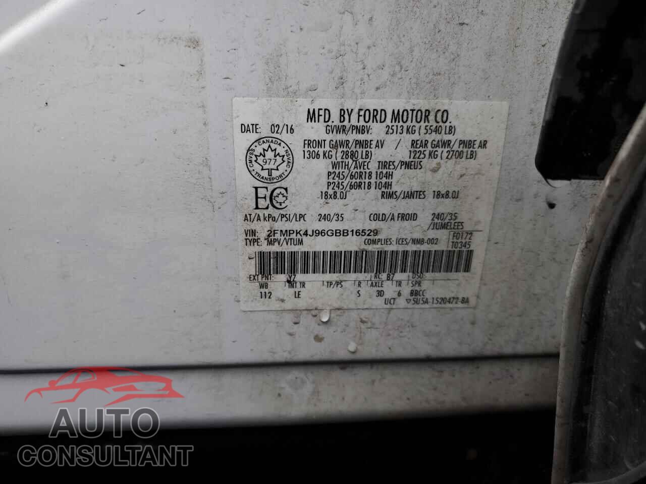 FORD EDGE 2016 - 2FMPK4J96GBB16529