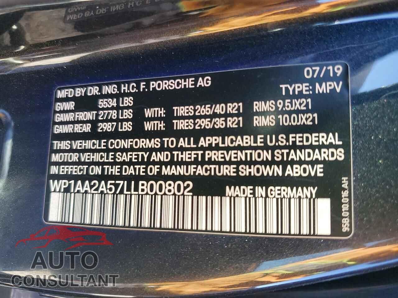 PORSCHE MACAN 2020 - WP1AA2A57LLB00802