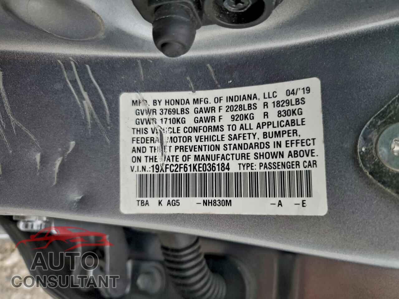 HONDA CIVIC 2019 - 19XFC2F61KE036184