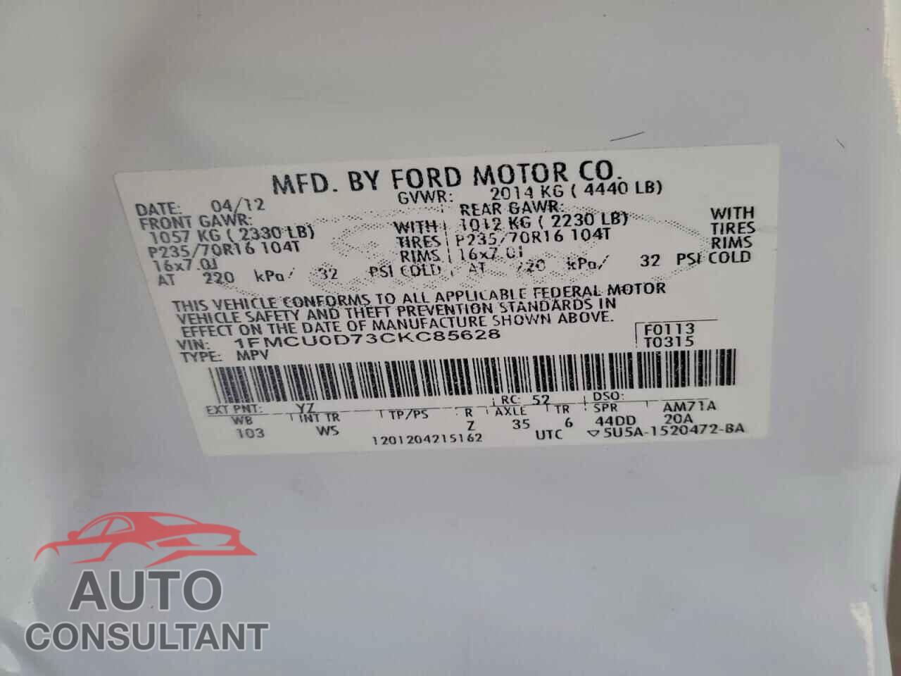 FORD ESCAPE 2012 - 1FMCU0D73CKC85628