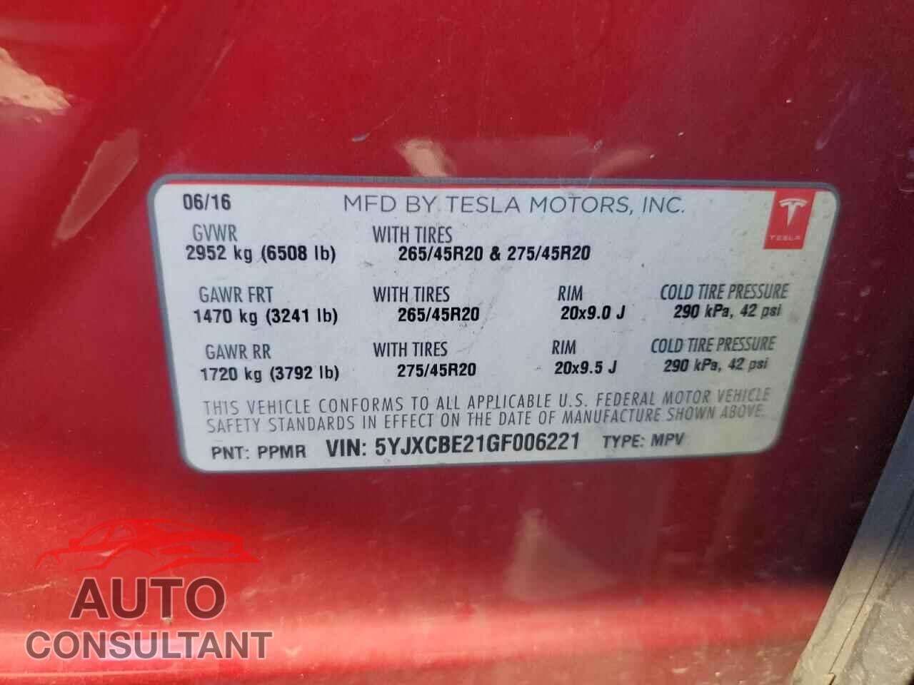 TESLA MODEL X 2016 - 5YJXCBE21GF006221