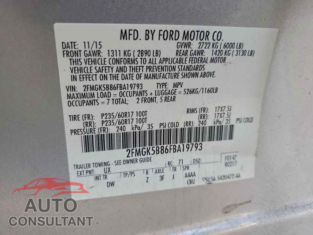 FORD FLEX 2015 - 2FMGK5B86FBA19793