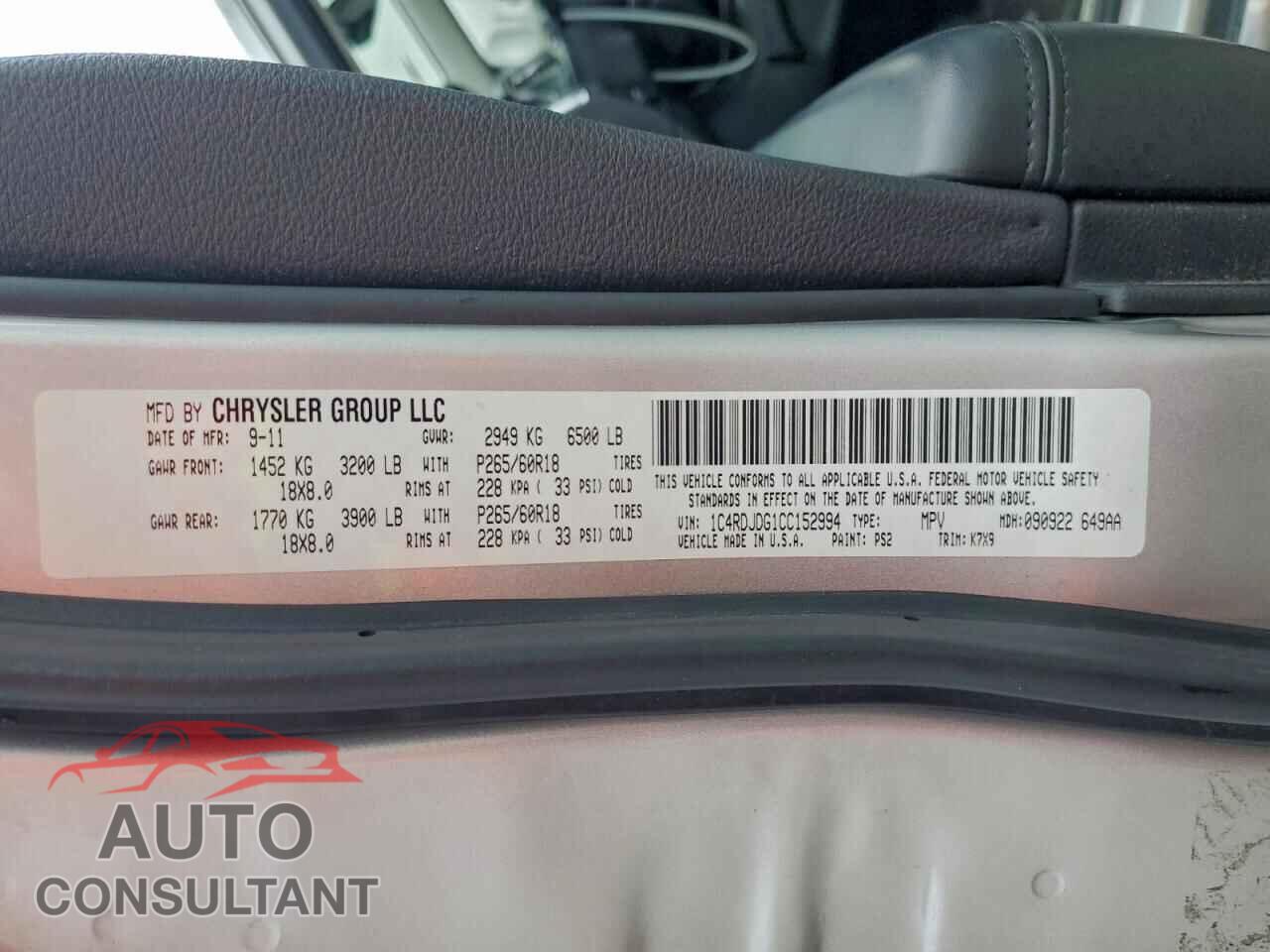 DODGE DURANGO 2012 - 1C4RDJDG1CC152994