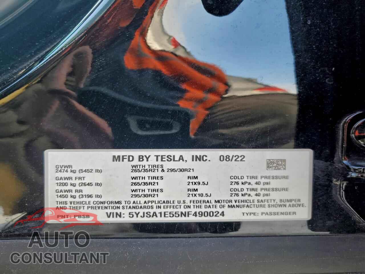 TESLA MODEL S 2022 - 5YJSA1E55NF490024