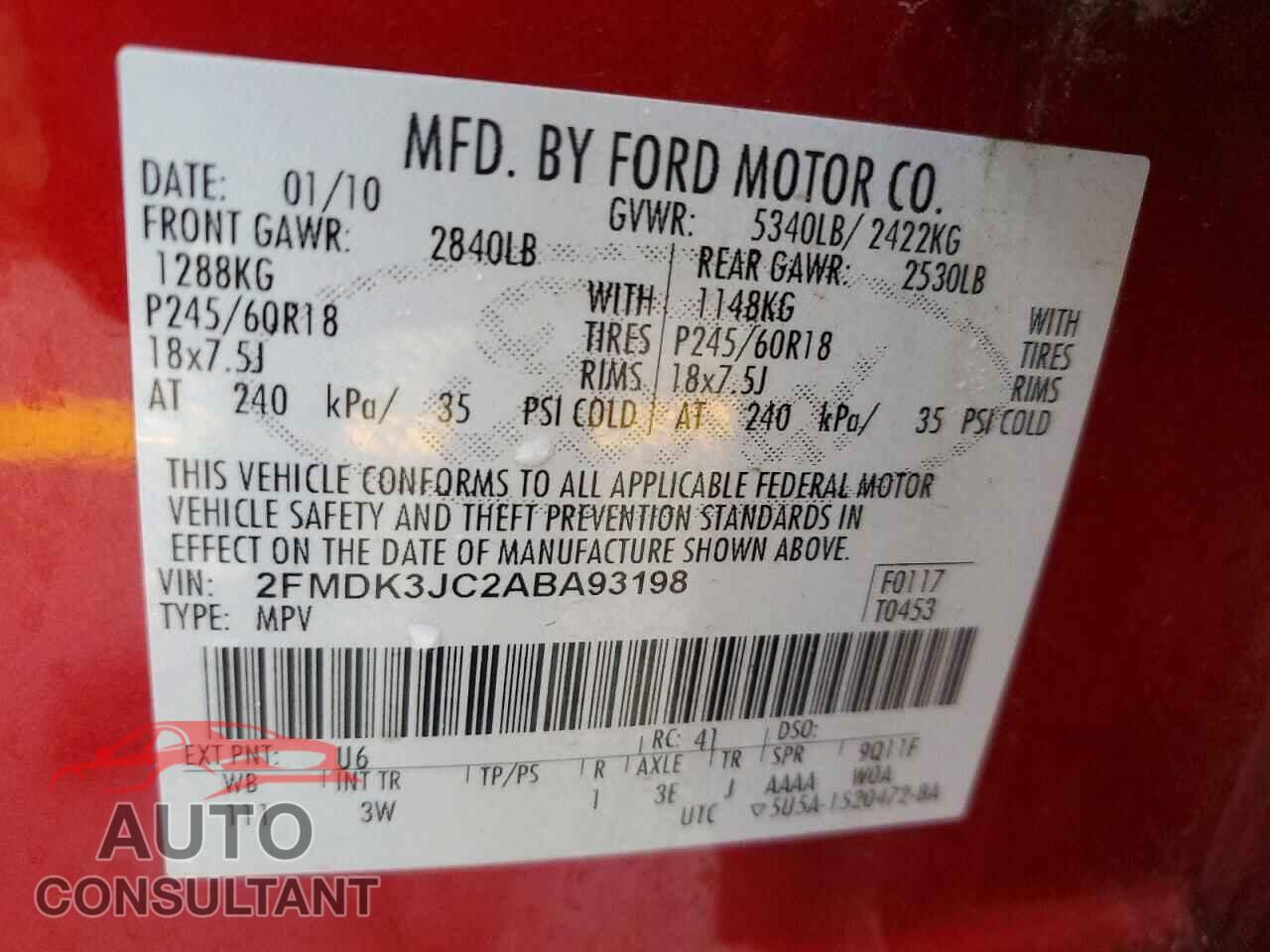 FORD EDGE 2010 - 2FMDK3JC2ABA93198
