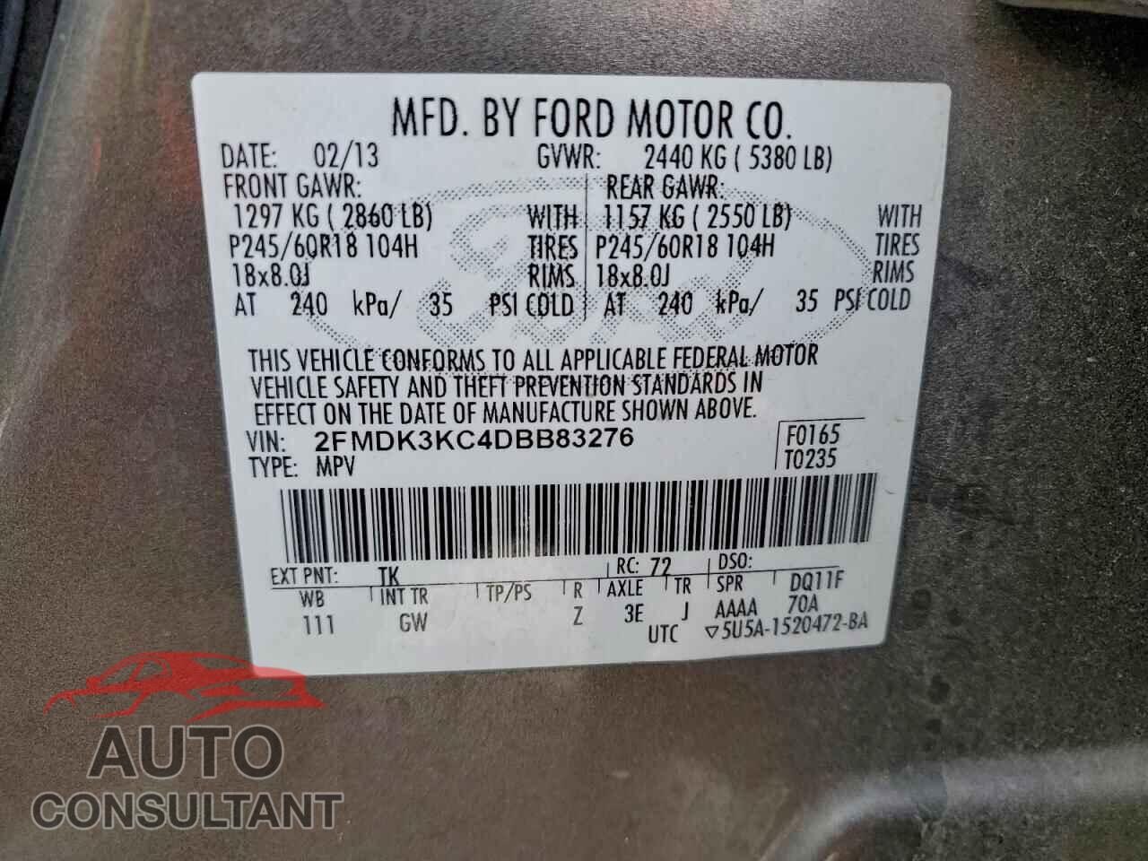 FORD EDGE 2013 - 2FMDK3KC4DBB83276