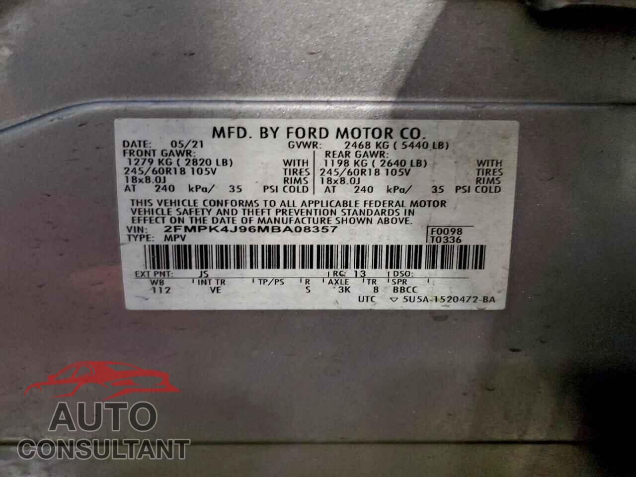 FORD EDGE 2021 - 2FMPK4J96MBA08357