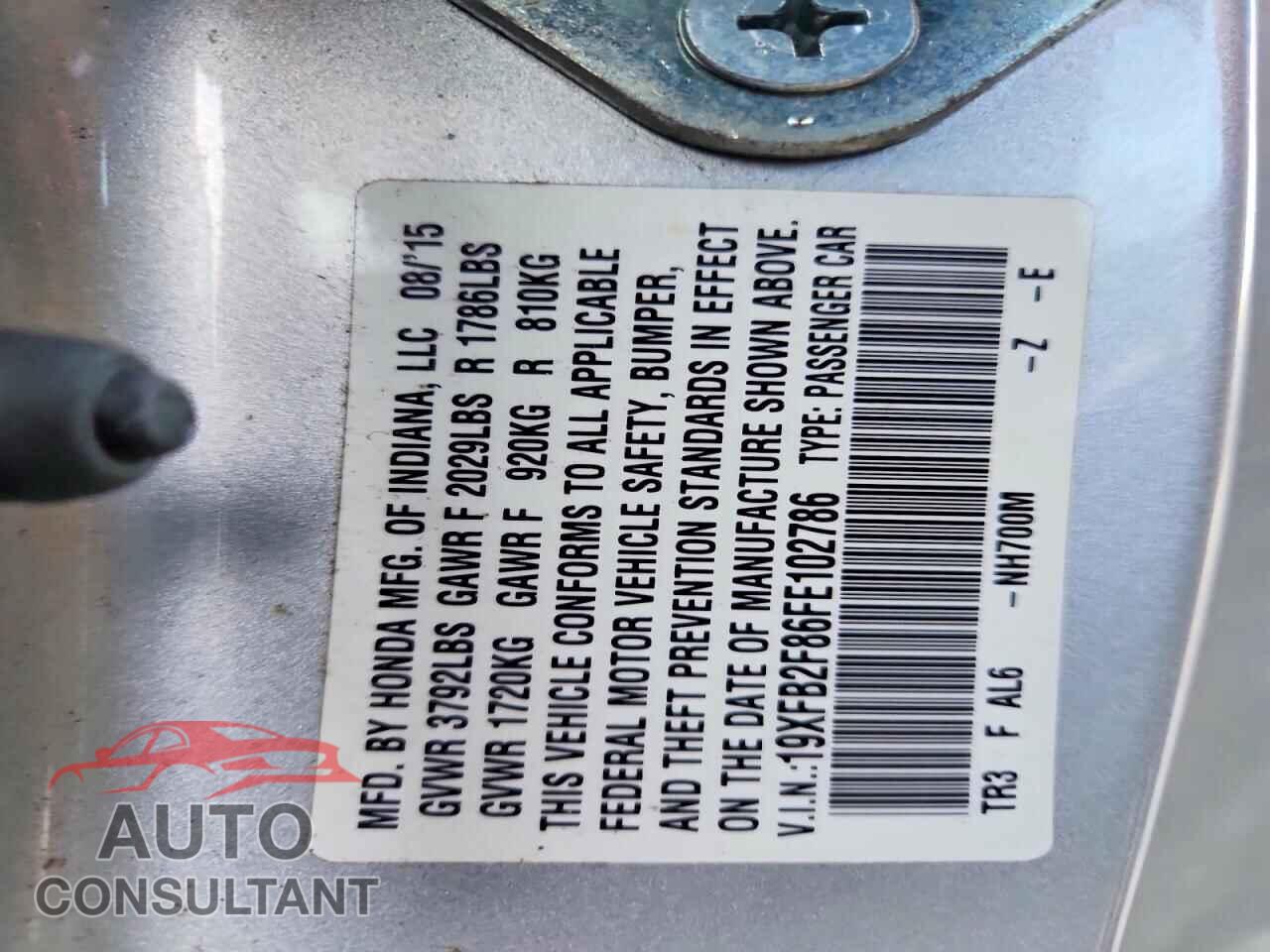 HONDA CIVIC 2015 - 19XFB2F86FE102786