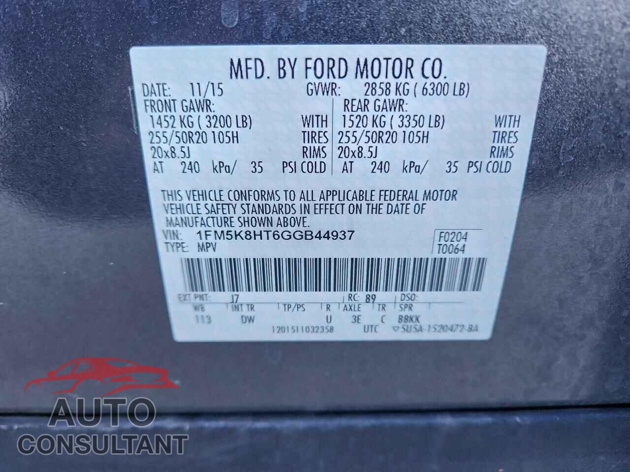 FORD EXPLORER 2016 - 1FM5K8HT6GGB44937