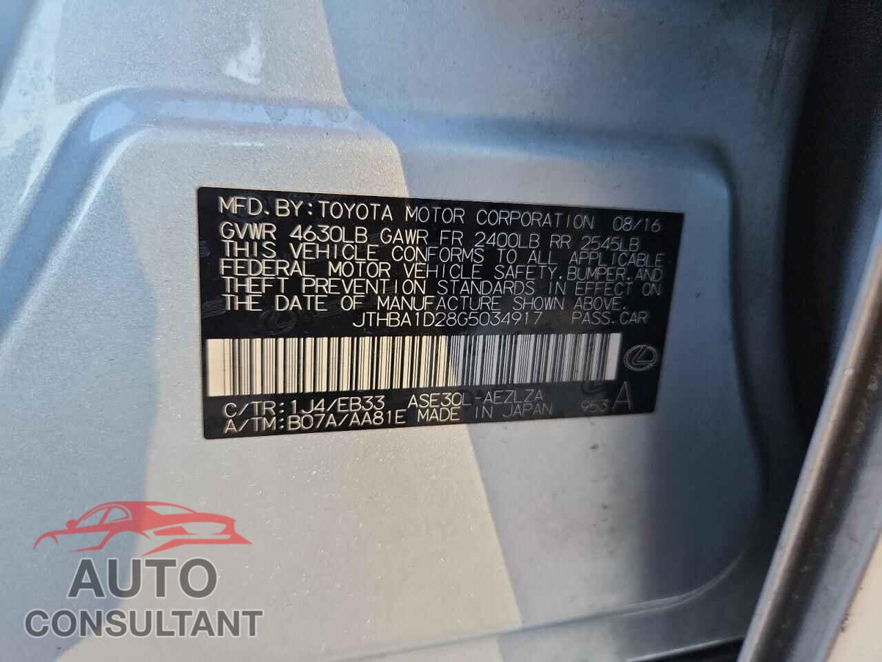 LEXUS IS 2016 - JTHBA1D28G5034917