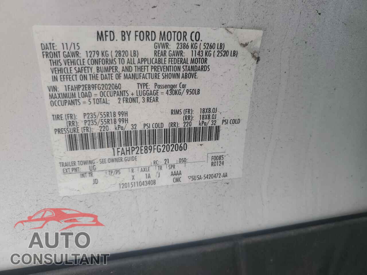 FORD TAURUS 2015 - 1FAHP2E89FG202060