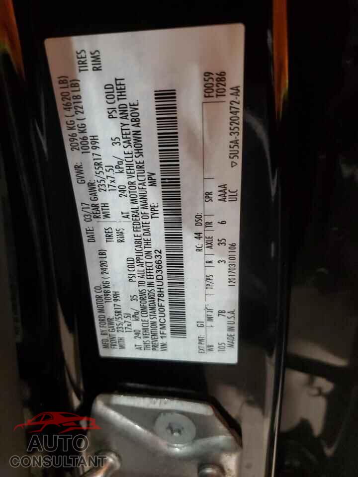 FORD ESCAPE 2017 - 1FMCU0F78HUD36632