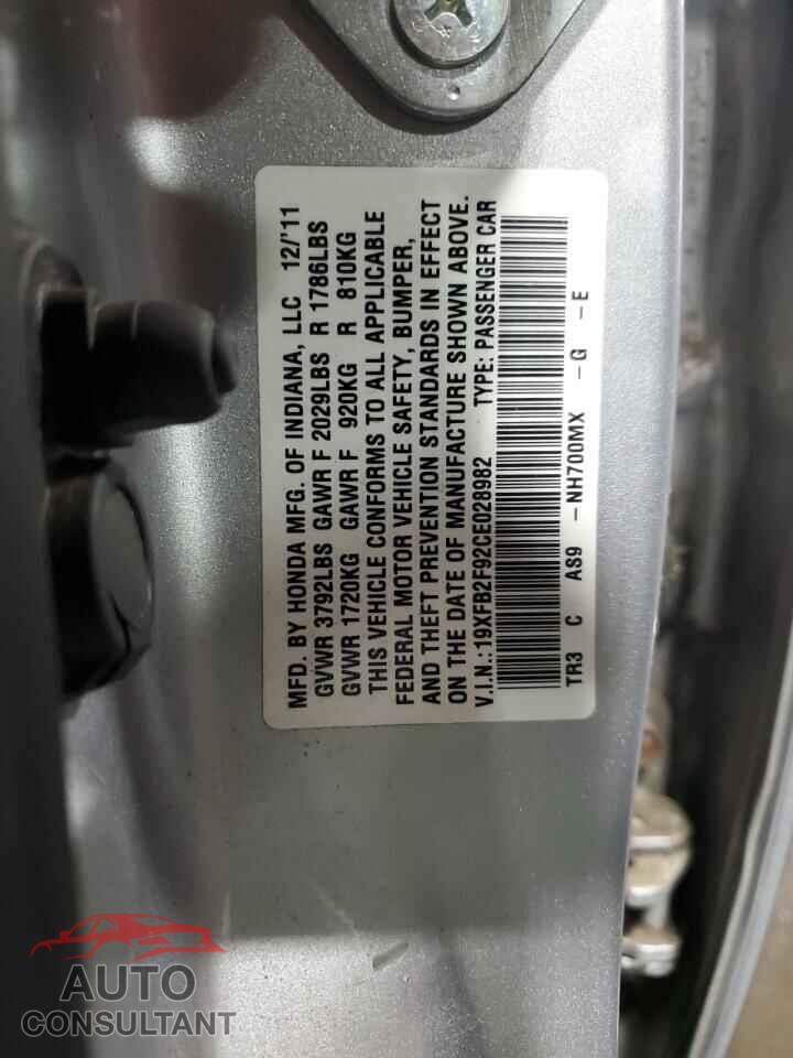 HONDA CIVIC 2012 - 19XFB2F92CE028982