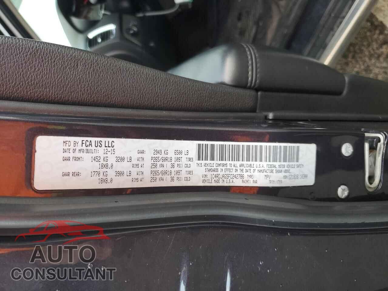 DODGE DURANGO 2015 - 1C4RDJAG5FC242786