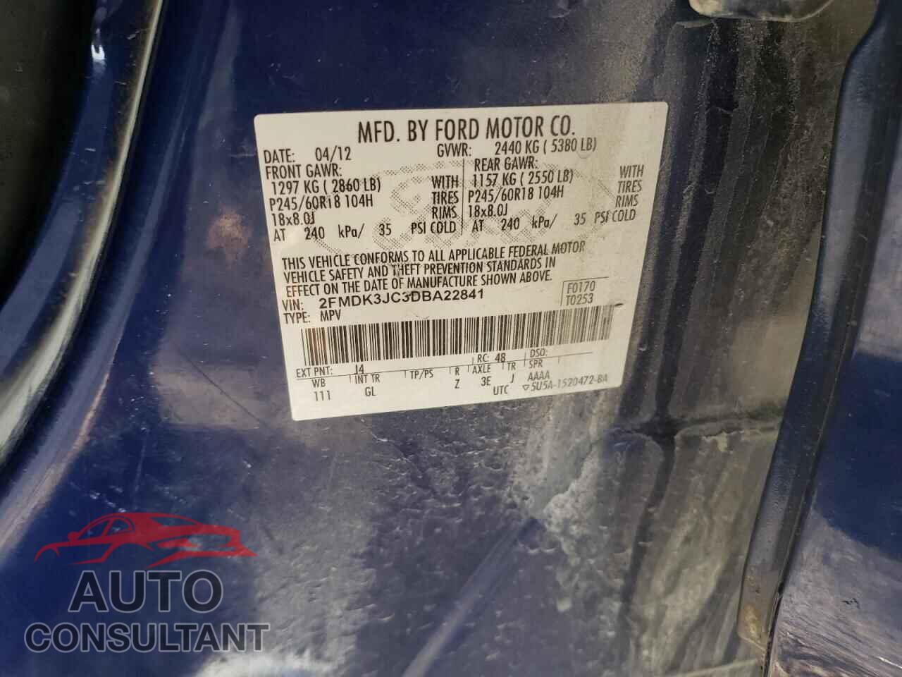 FORD EDGE 2013 - 2FMDK3JC3DBA22841