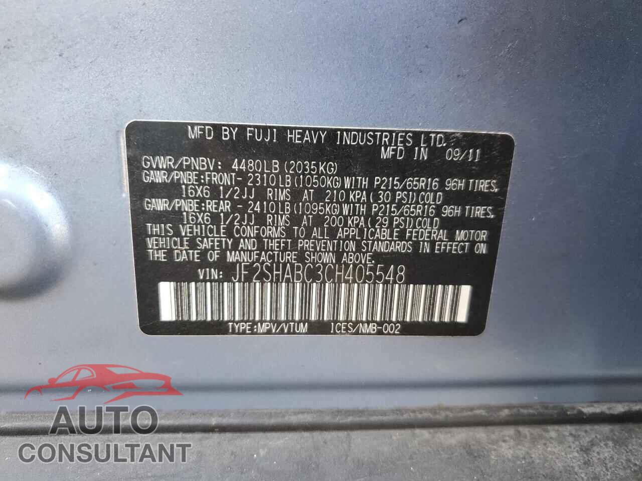 SUBARU FORESTER 2012 - JF2SHABC3CH405548