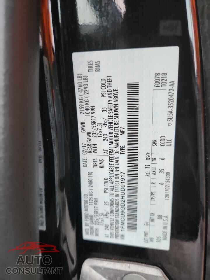 FORD ESCAPE 2017 - 1FMCU9GD2HUD01917