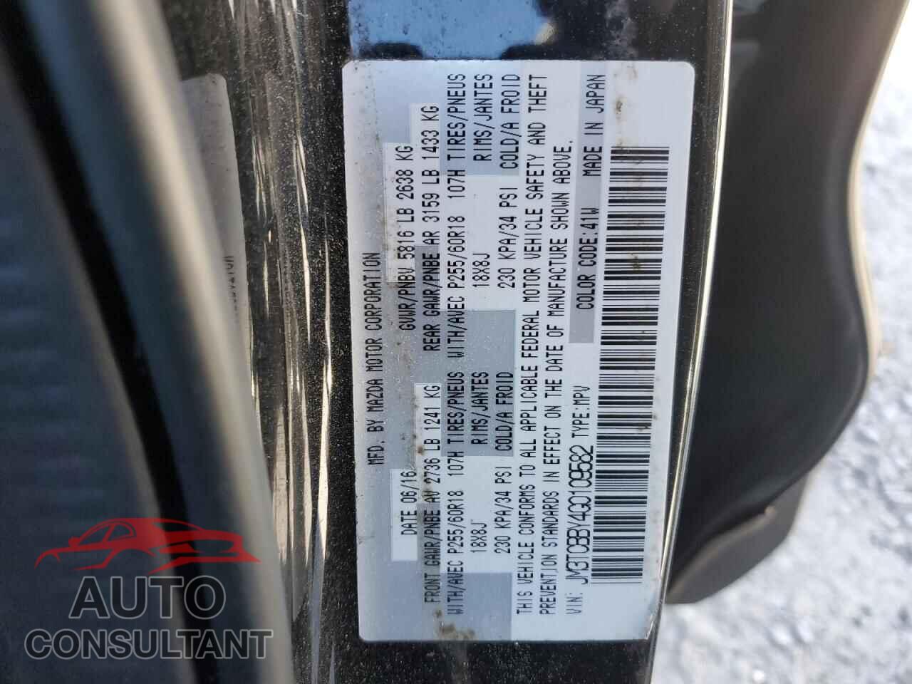 MAZDA CX-9 2016 - JM3TCBBY4G0109582