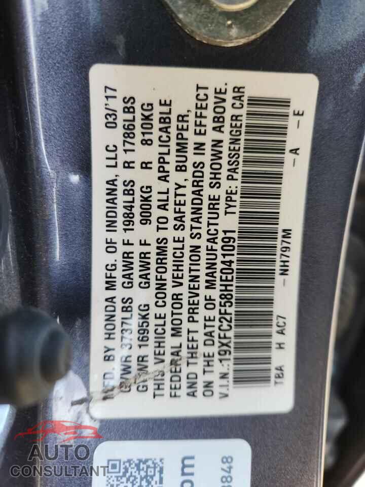 HONDA CIVIC 2017 - 19XFC2F58HE041091