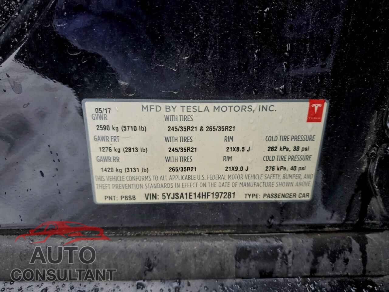 TESLA MODEL S 2017 - 5YJSA1E14HF197281