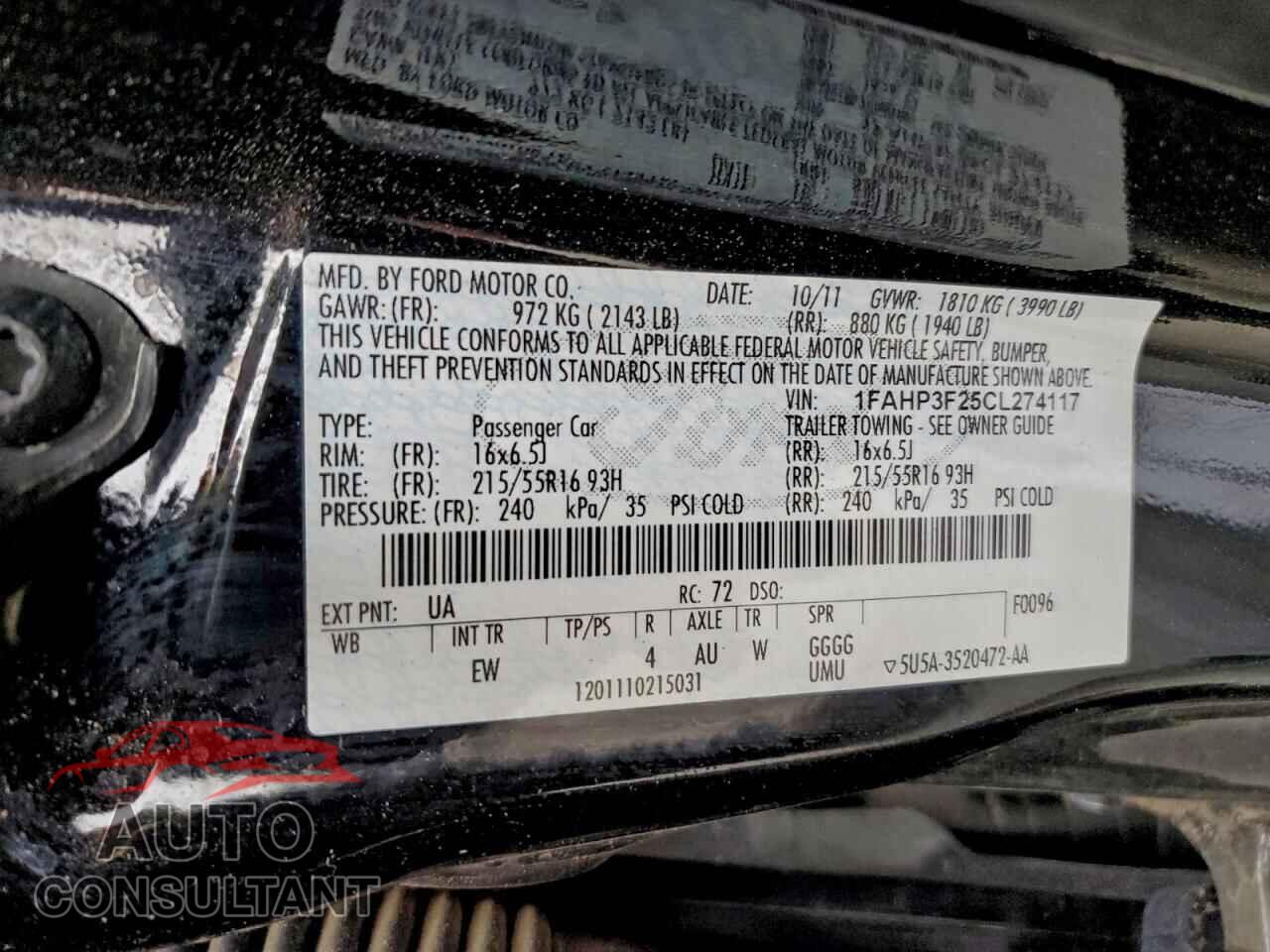 FORD FOCUS 2012 - 1FAHP3F25CL274117