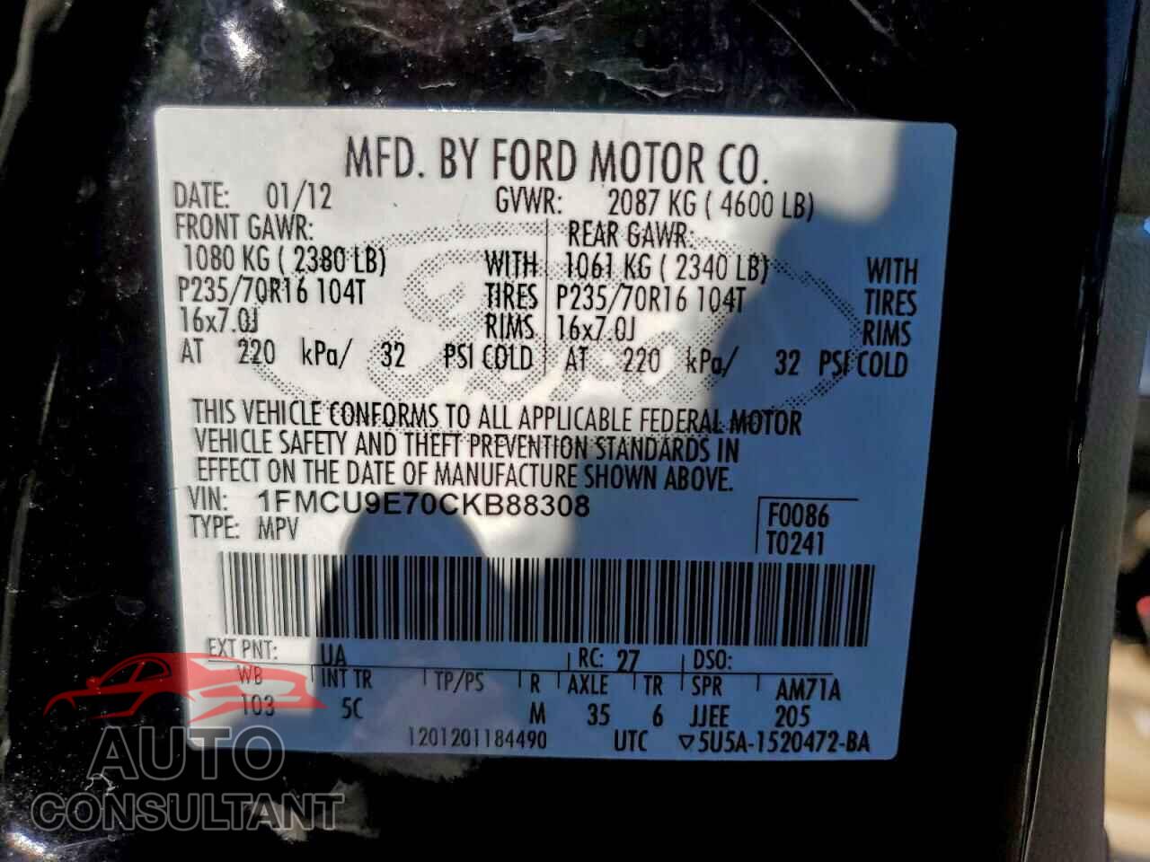 FORD ESCAPE 2012 - 1FMCU9E70CKB88308