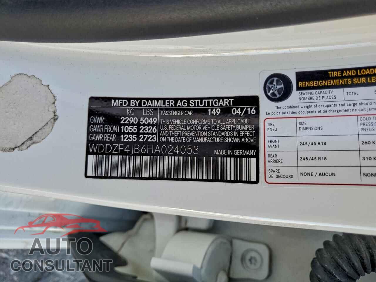 MERCEDES-BENZ E-CLASS 2017 - WDDZF4JB6HA024053