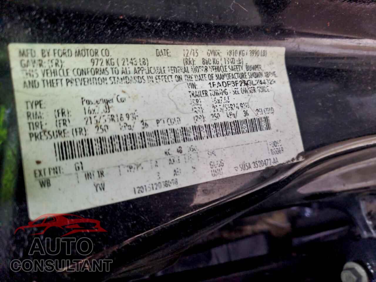 FORD FOCUS 2016 - 1FADP3F27GL244329