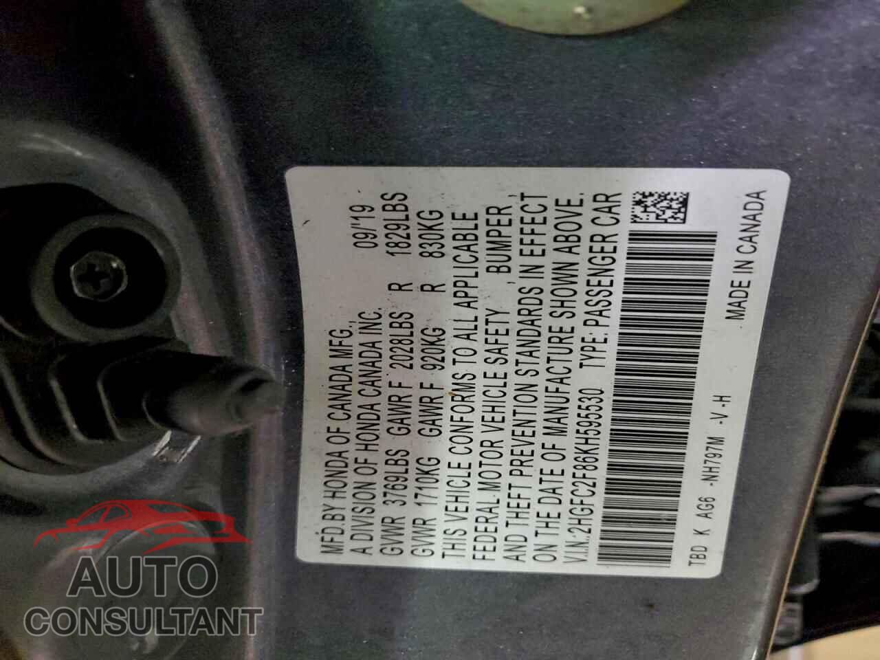 HONDA CIVIC 2019 - 2HGFC2F86KH595530