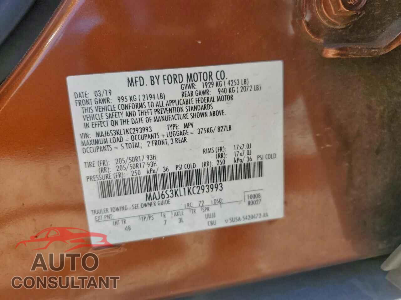 FORD ECOSPORT 2019 - MAJ6S3KL1KC293993