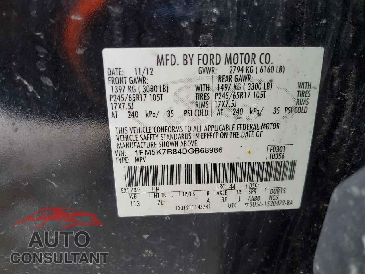 FORD EXPLORER 2013 - 1FM5K7B84DGB68986