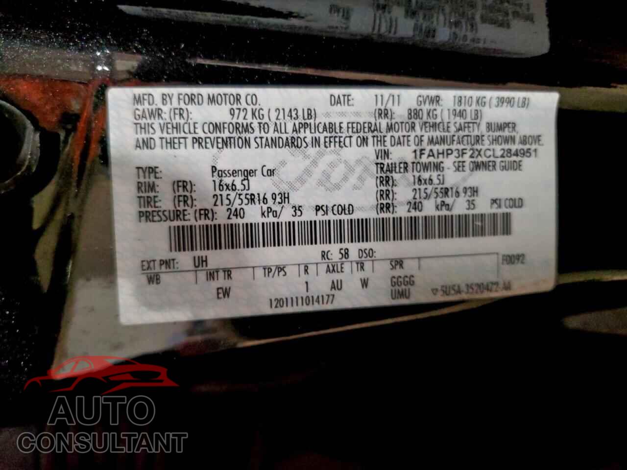 FORD FOCUS 2012 - 1FAHP3F2XCL284951