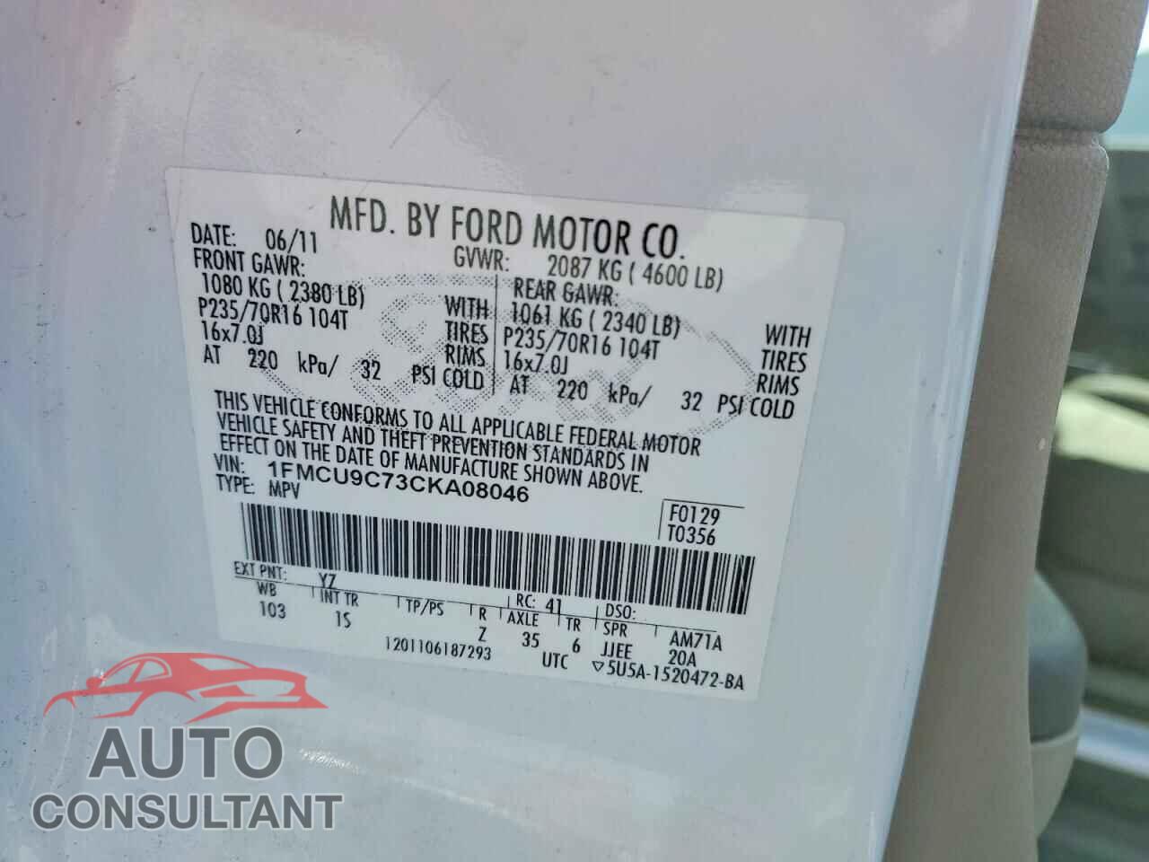 FORD ESCAPE 2012 - 1FMCU9C73CKA08046