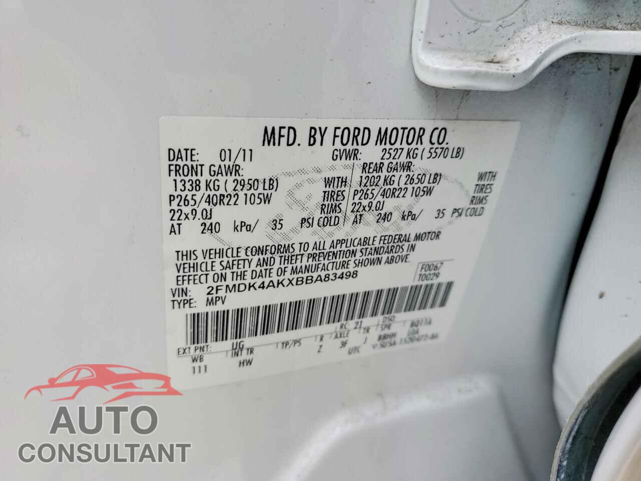 FORD EDGE 2011 - 2FMDK4AKXBBA83498