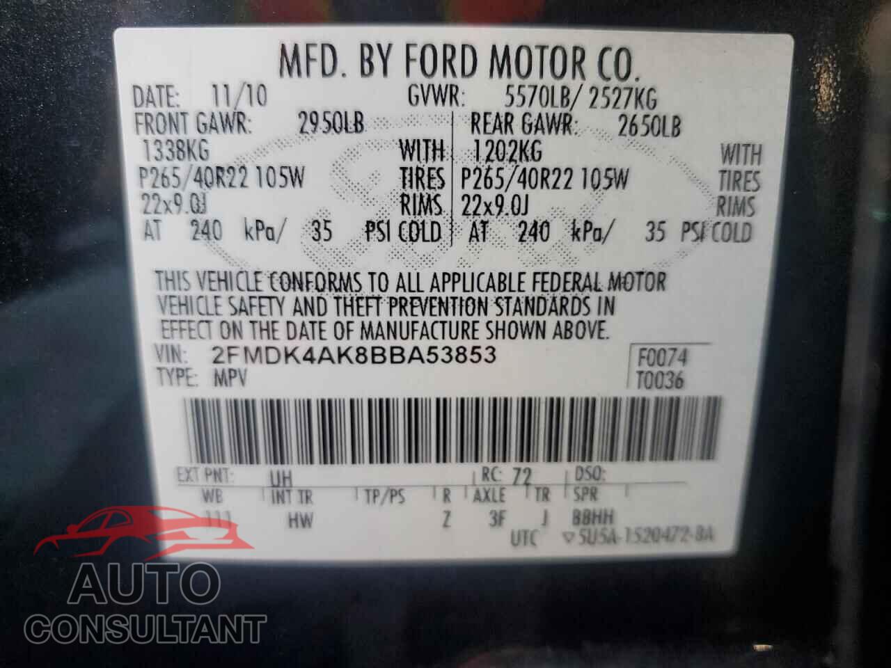 FORD EDGE 2011 - 2FMDK4AK8BBA53853