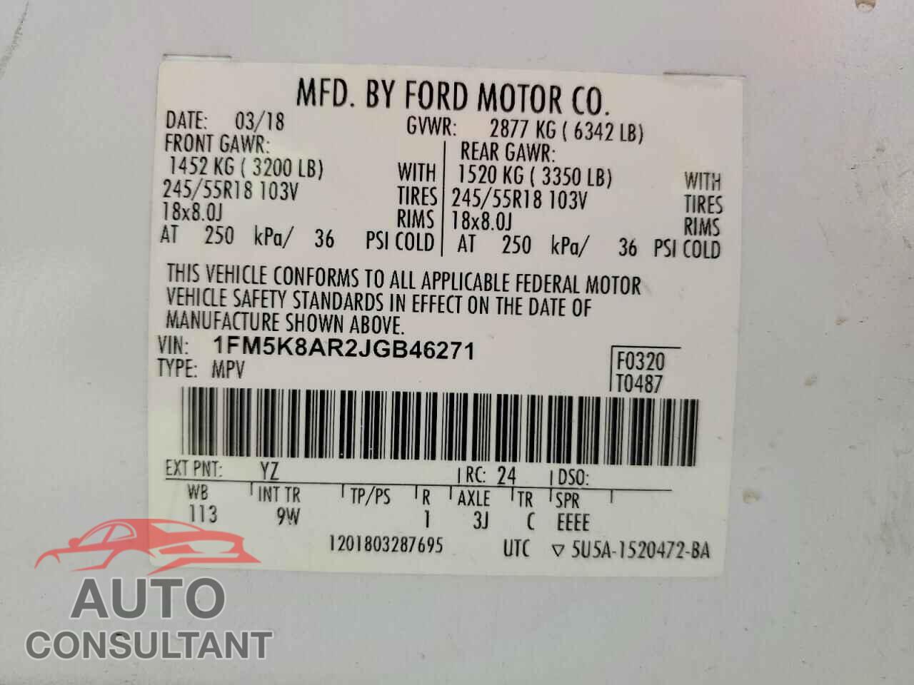 FORD EXPLORER 2018 - 1FM5K8AR2JGB46271