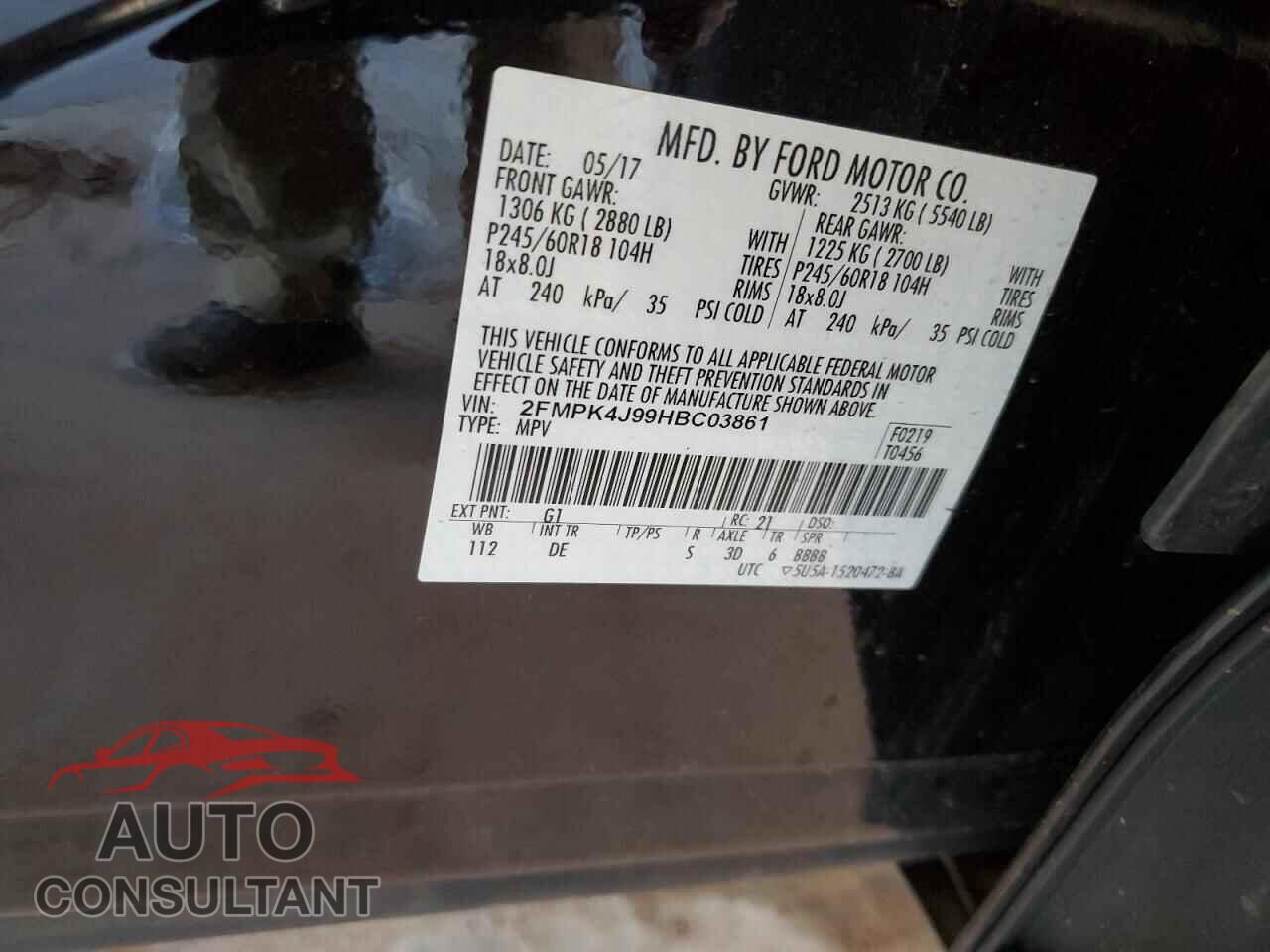 FORD EDGE 2017 - 2FMPK4J99HBC03861