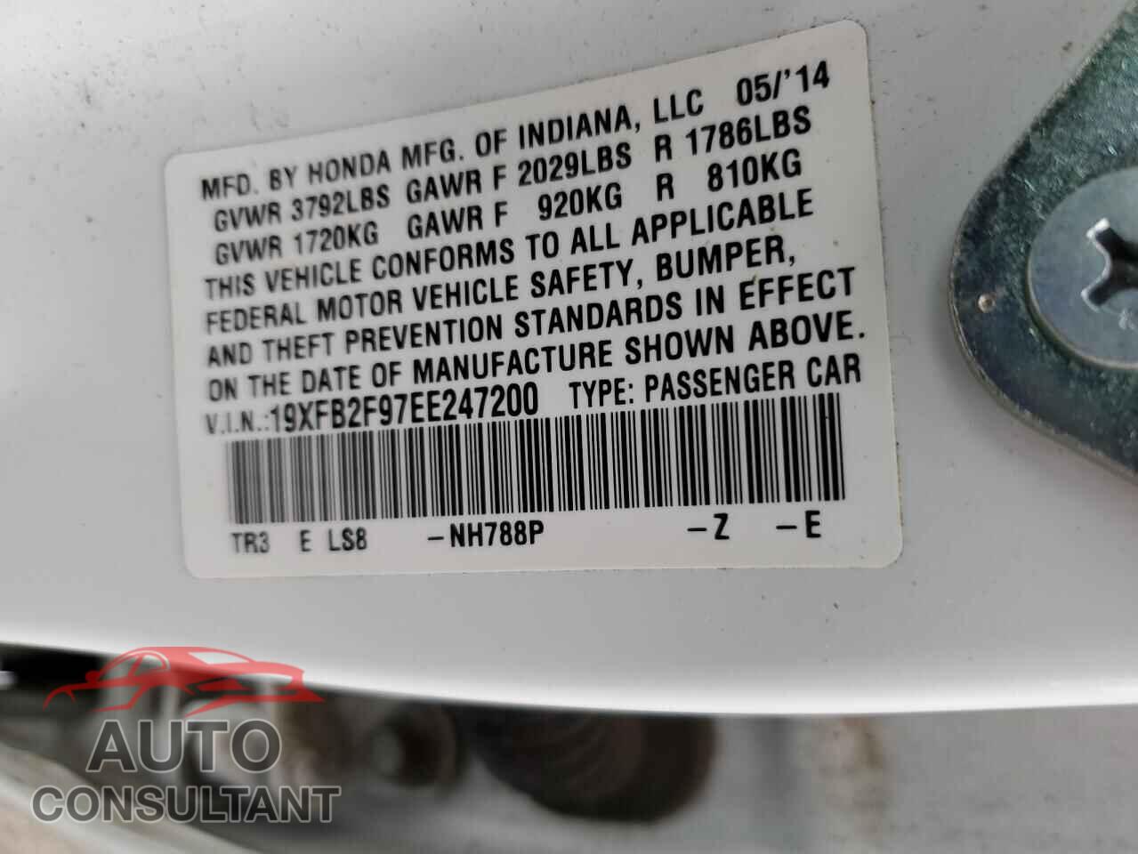 HONDA CIVIC 2014 - 19XFB2F97EE247200