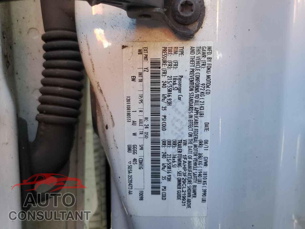 FORD FOCUS 2012 - 1FAHP3F29CL219931