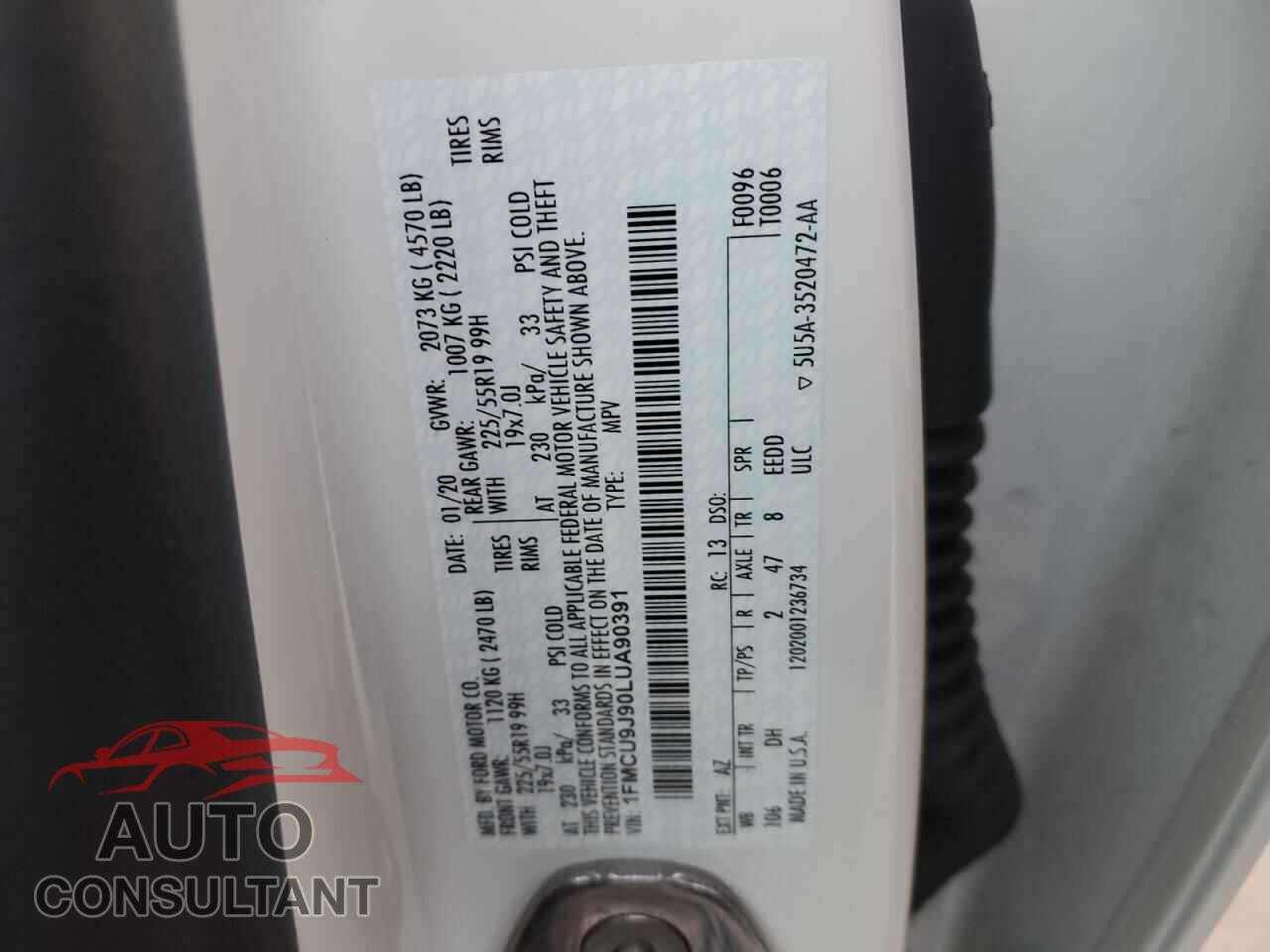 FORD ESCAPE 2020 - 1FMCU9J90LUA90391