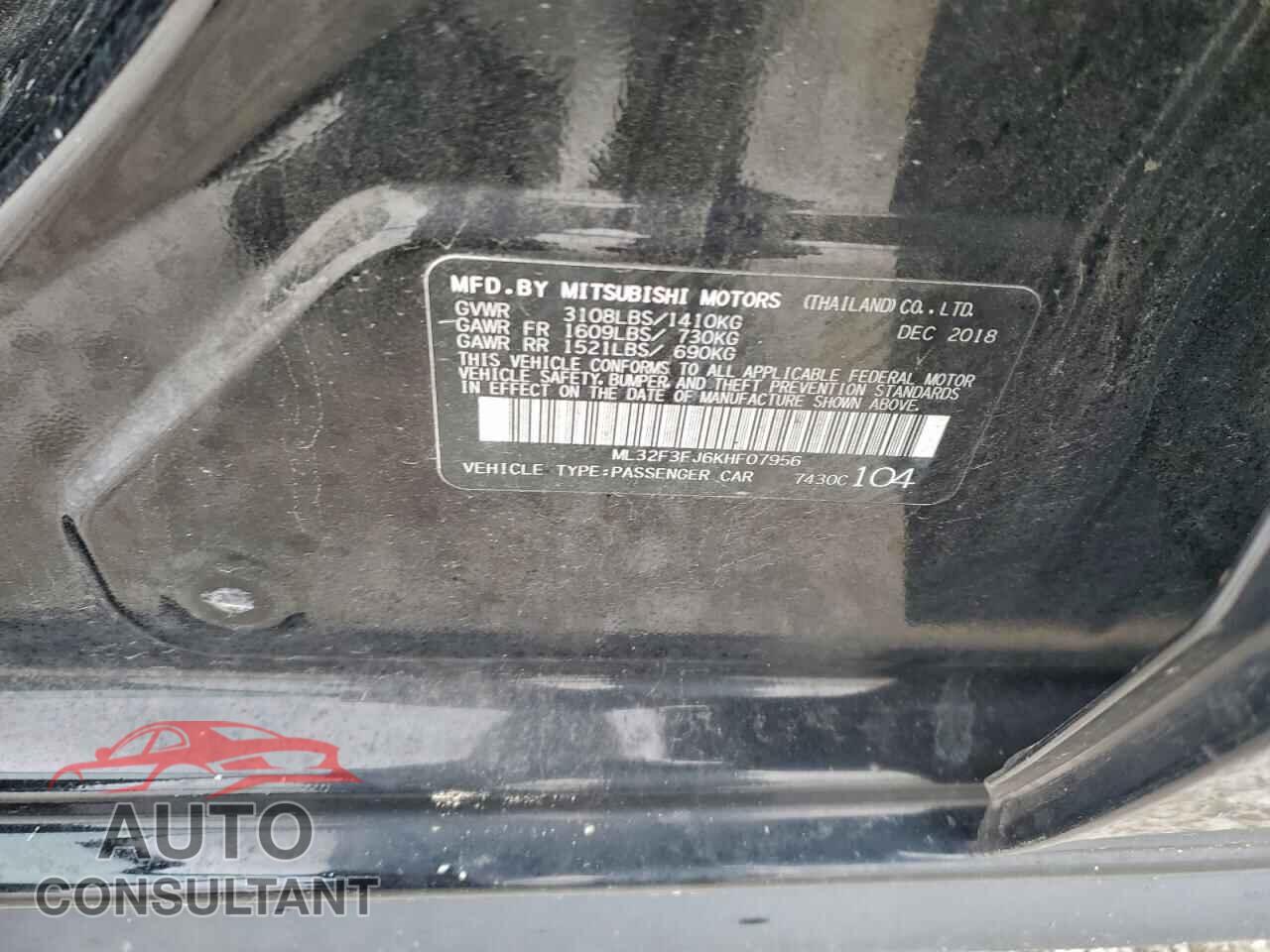 MITSUBISHI MIRAGE 2019 - ML32F3FJ6KHF07956