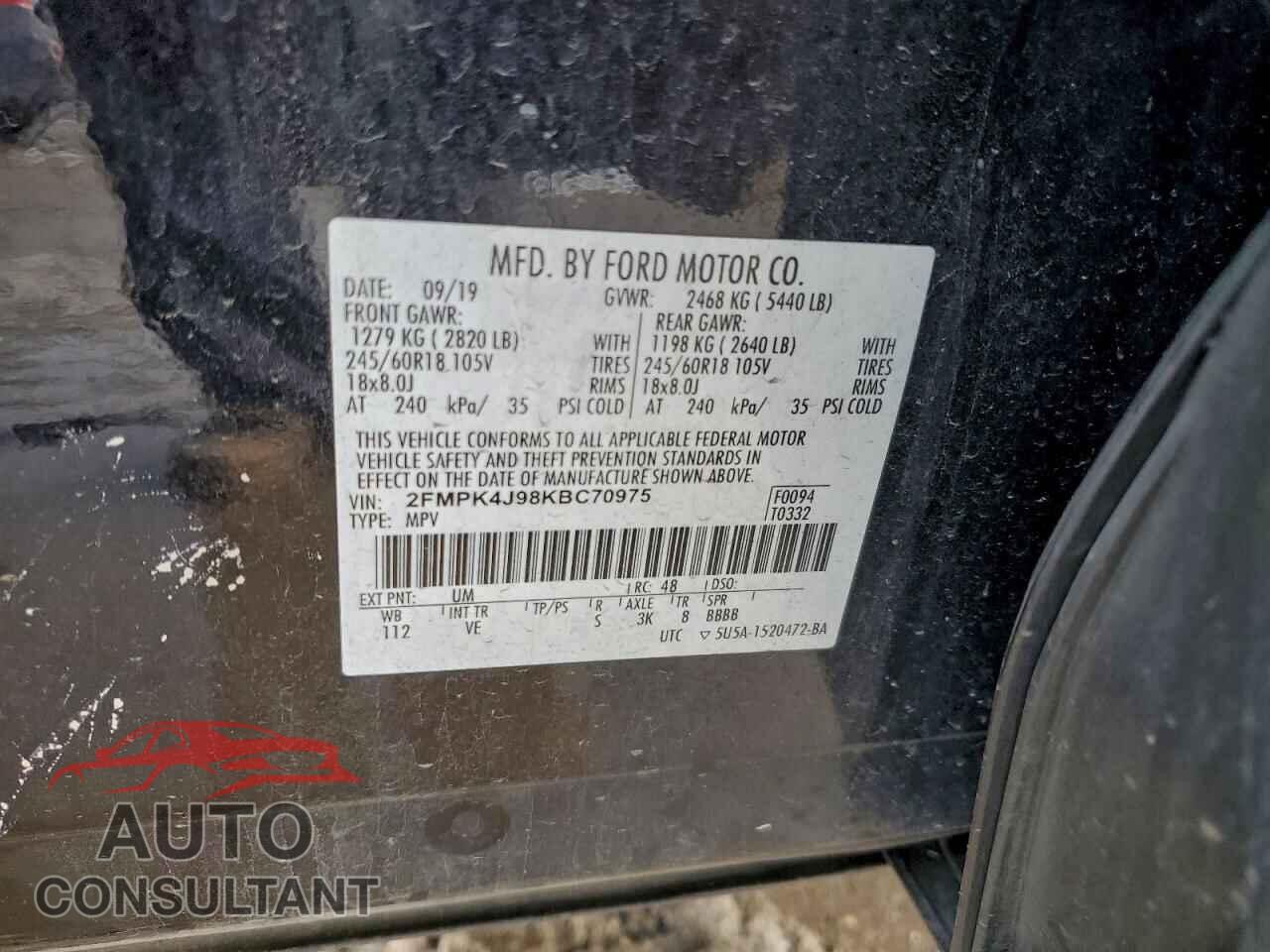 FORD EDGE 2019 - 2FMPK4J98KBC70975