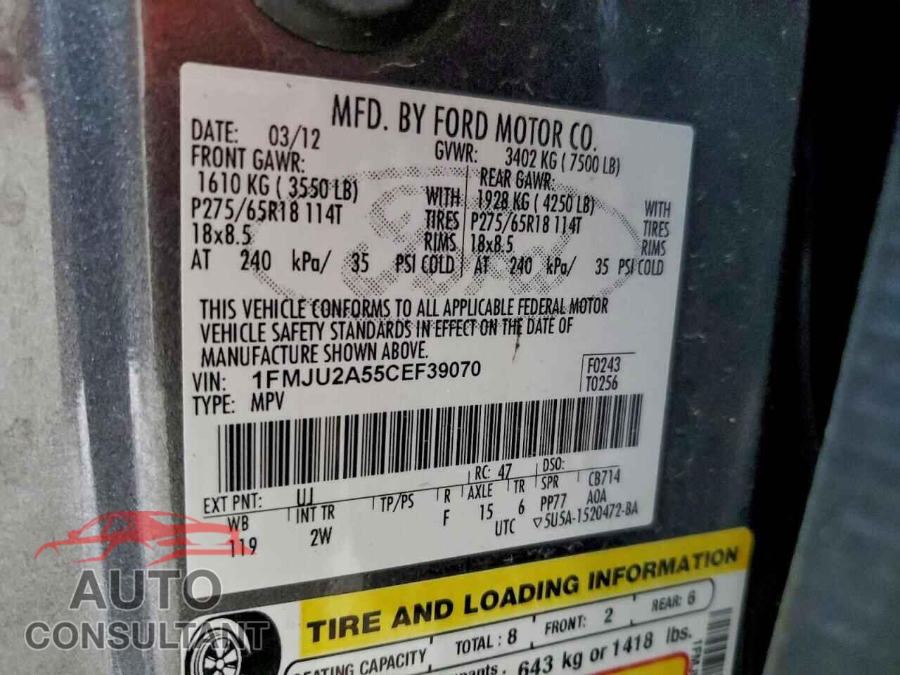 FORD EXPEDITION 2012 - 1FMJU2A55CEF39070