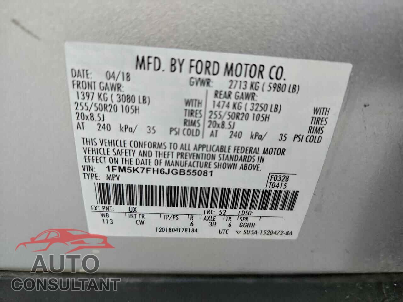 FORD EXPLORER 2018 - 1FM5K7FH6JGB55081