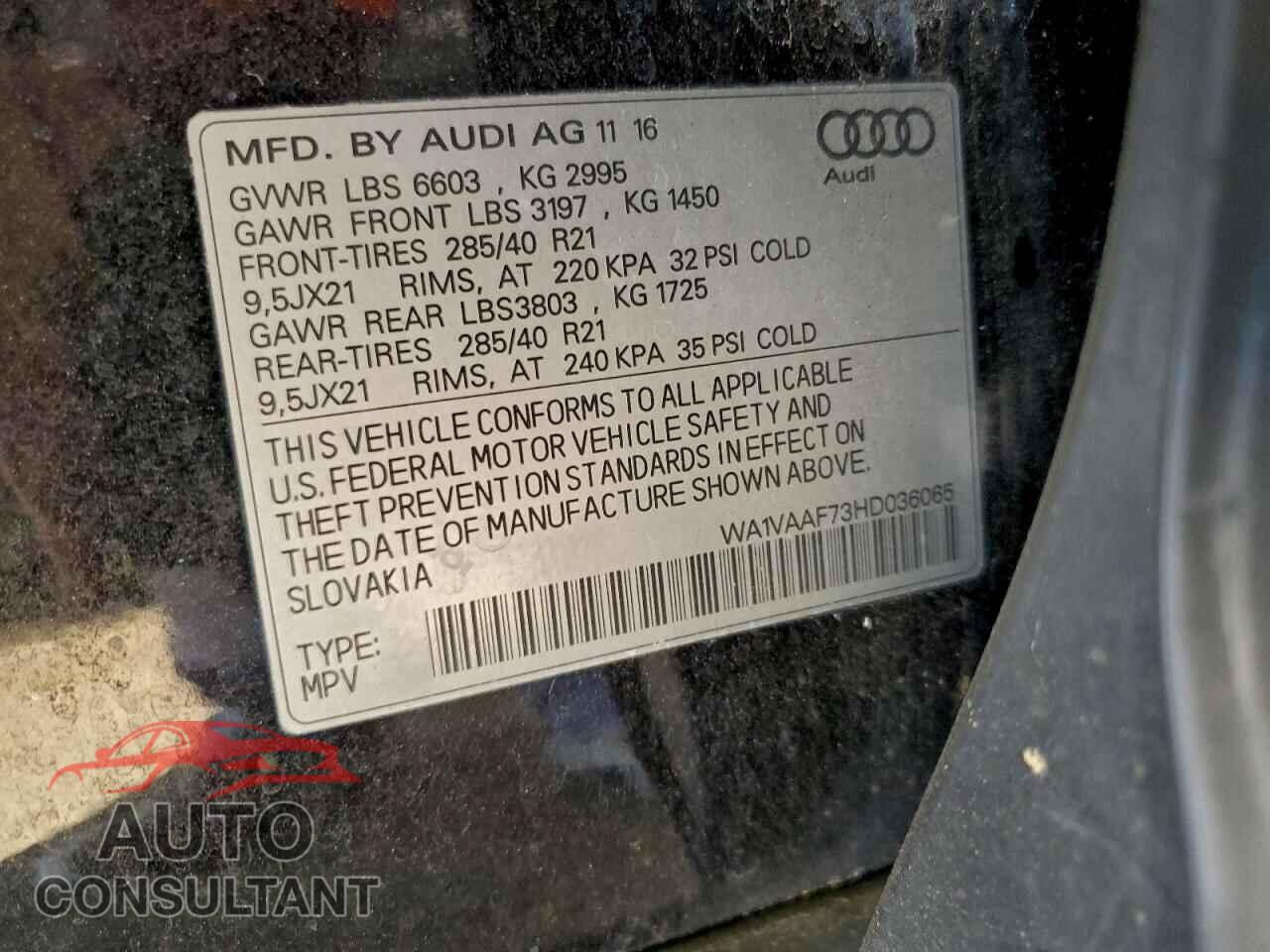 AUDI Q7 2017 - WA1VAAF73HD036065