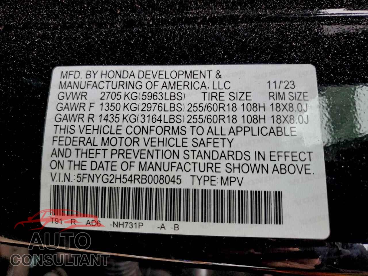 HONDA PILOT 2024 - 5FNYG2H54RB008045