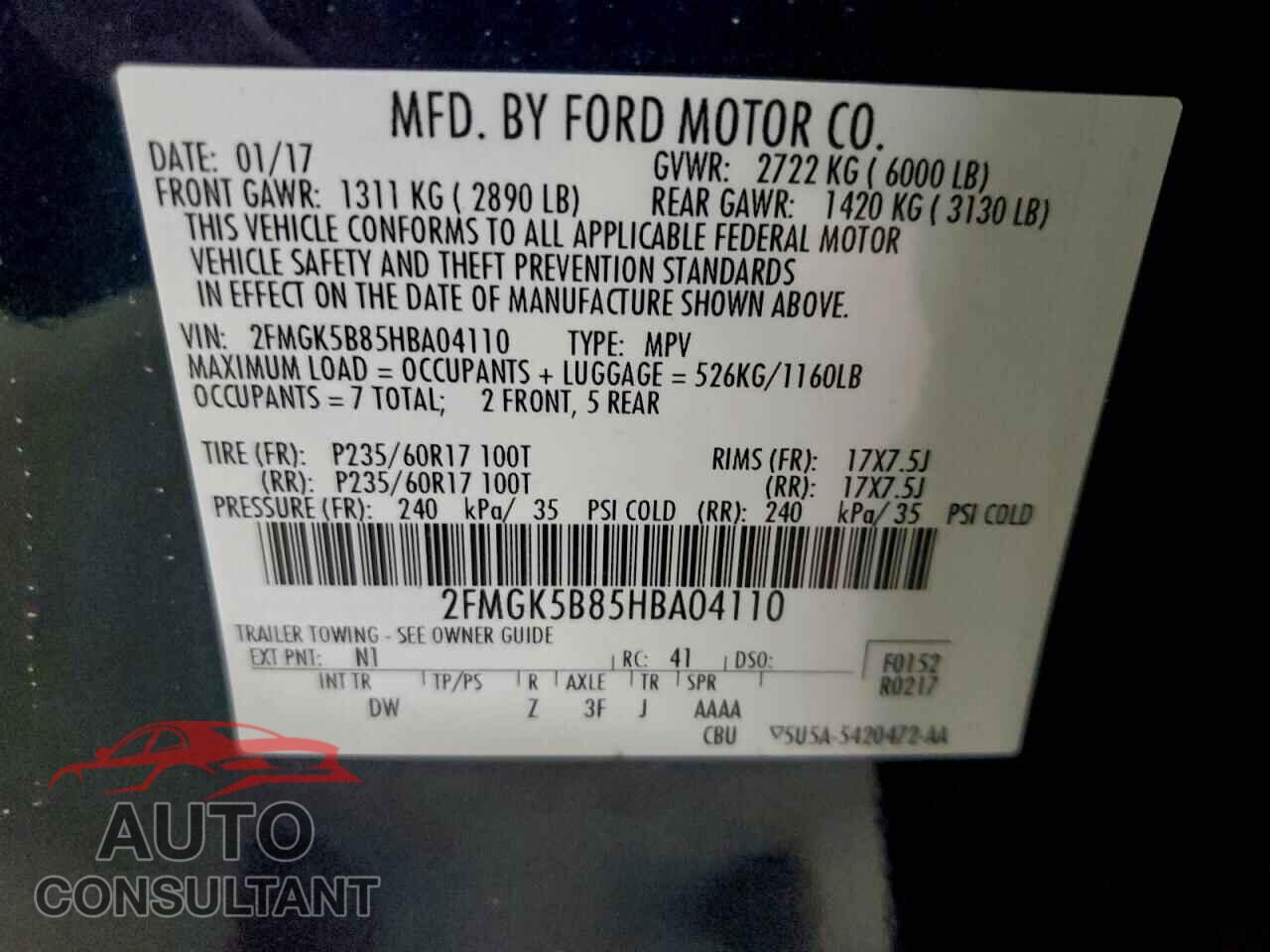 FORD FLEX 2017 - 2FMGK5B85HBA04110